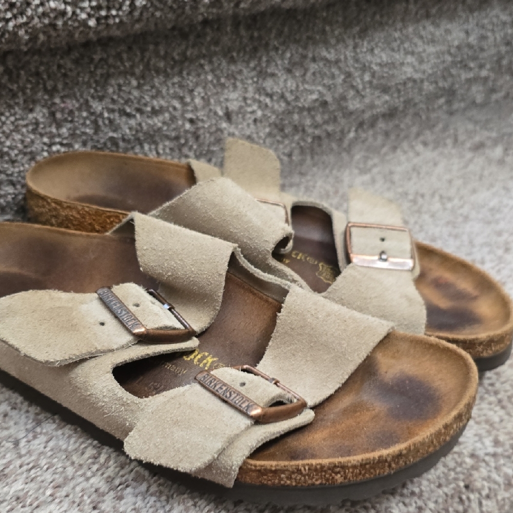 Birkenstock Taupe Suede Two-Strap Sandals